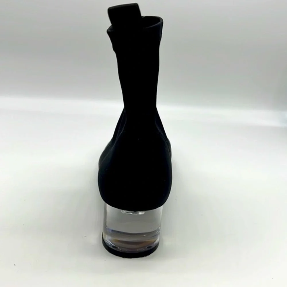 Zara - Black Polyester Sock Ankle Boots With Clear Laminated Heels Size 36